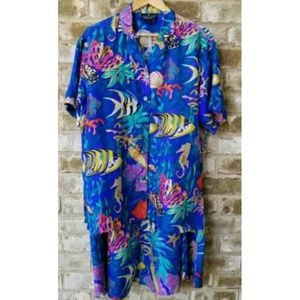 Carole Little SZ 12 Blue Silk Skirt Set Aquatic